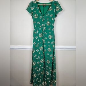 Forever 21 Green Floral V Neck Maxi Dress Size Small A0505